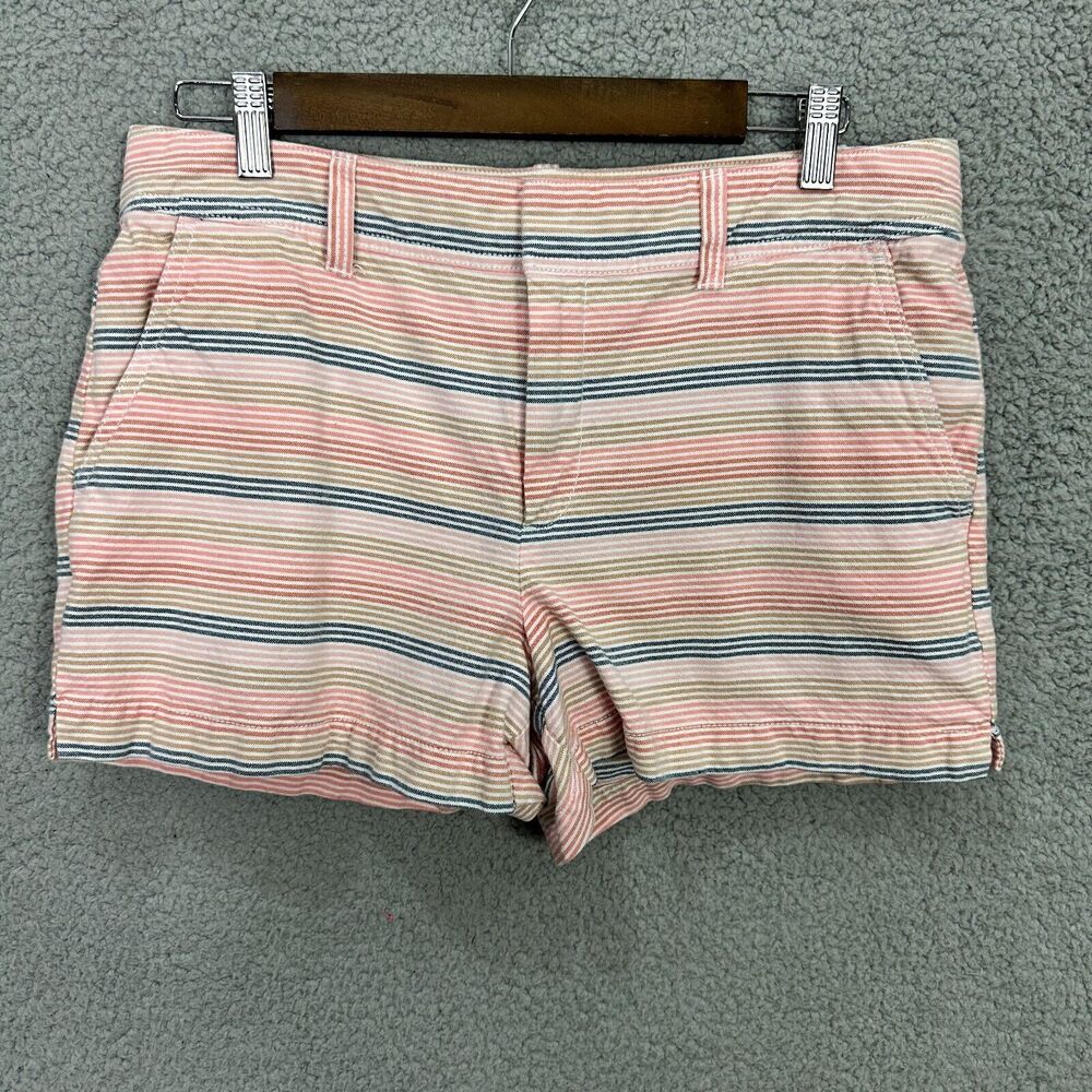 Gap‎ City Short Womens 10 Pink Coral Striped Cotton Chino Shorts Summer Preppy